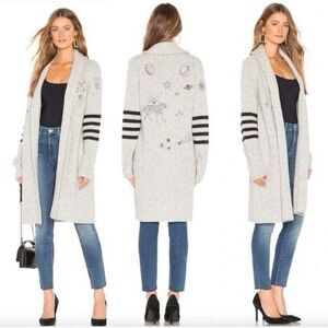 MOTHER Map Of Stars Gray The Hip Embroidered Alpaca Wool Cardigan Sz M $398